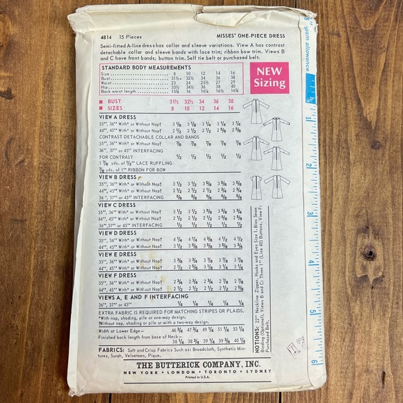 Vintage Butterick sewing pattern 4814 uncut - Picture 2 of 2